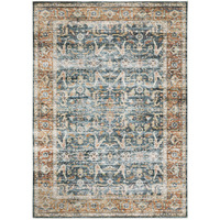 5 X 7 Blue Rust gold And Olive Oriental Printed Stain Resistant Non Skid Area Rug