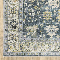 5 X 7 Blue gold green And Ivory Oriental Printed Stain Resistant Non Skid Area Rug