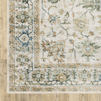 5 X 7 grey Orange Blue gold green And Rust Oriental Printed Stain Resistant Non Skid Area Rug