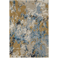 5 X 7 gold grey And Ivory Abstract Power Loom Stain Resistant Area Rug