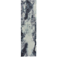 2 X 8 Navy And Ivory Abstract Power Loom Stain Resistant Runner Rug