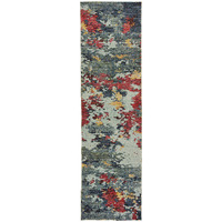 2 X 8 Blue And Red Abstract Power Loom Stain Resistant Runner Rug