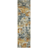 2 X 8 Teal Blue Orange gold grey Tan Brown And Beige Abstract Printed Stain Resistant Non Skid Runner Rug