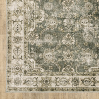 8 X 10 Blue And Beige Oriental Printed Stain Resistant Non Skid Area Rug