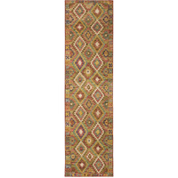 2 X 8 gold Orange Brown Red green Purple And Beige Southwestern Printed Stain Resistant Non Skid Runner Rug