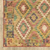 4 X 6 gold Orange Brown Red green Purple And Beige Southwestern Printed Stain Resistant Non Skid Area Rug