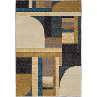 5 X 7 gold Blue Beige Purple And Teal geometric Power Loom Stain Resistant Area Rug