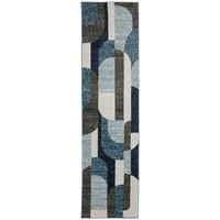 2 X 8 Blue grey charcoal And Purple geometric Power Loom Stain Resistant Runner Rug