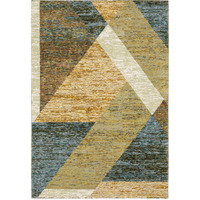 5 X 7 gold Blue green Rust Beige Purple And Teal geometric Power Loom Stain Resistant Area Rug