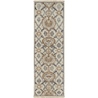 8 Ivory gray And Taupe Wool Floral Hand Knotted Stain Resistant Runner Rug