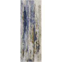 8 Blue Orange And Ivory Abstract Power Loom Runner Rug