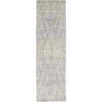 8 gray And Blue Abstract Hand Woven Runner Rug