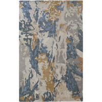 8 X 10 gray Blue And gold Wool Abstract Tufted Handmade Stain Resistant Area Rug