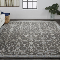 5 X 8 gray Blue And Ivory Wool Floral Tufted Handmade Stain Resistant Area Rug