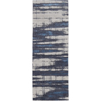 8 Ivory Blue And gray Abstract Power Loom Distressed Runner Rug