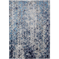5 X 8 Blue Ivory And gray geometric Power Loom Distressed Area Rug