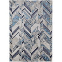 5 X 8 Ivory Blue And gray chevron Power Loom Distressed Area Rug