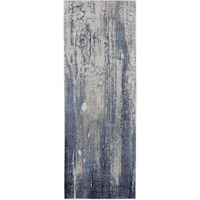 8 Ivory Blue And Black Abstract Power Loom Distressed Runner Rug