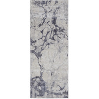 8 Ivory And Blue Abstract Power Loom Distressed Runner Rug