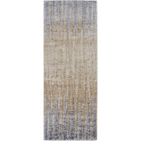 8 Tan Brown And Blue Abstract Power Loom Distressed Runner Rug