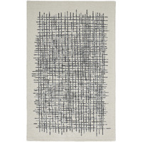 4 X 6 Ivory gray And Black Wool Plaid Tufted Handmade Stain Resistant Area Rug