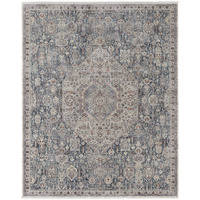 5 X 7 Blue And Ivory Floral Power Loom Stain Resistant Area Rug