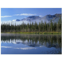 Lake reflecting mountain range and forest, Kluane National Park, Yukon, Canada-Paper Art-18"x14"
