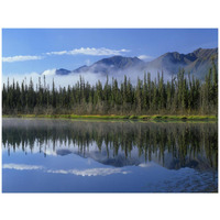 Lake reflecting mountain range and forest, Kluane National Park, Yukon, Canada-Paper Art-42"x32"