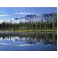 Lake reflecting mountain range and forest, Kluane National Park, Yukon, Canada-Paper Art-50"x38"