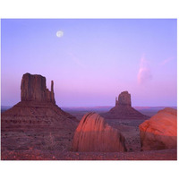 East and West Mittens, buttes at sunrise with full moon, Monument Valley, Arizona-Paper Art-30"x24"