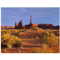 Totem Pole and Yei Bi Chei with sand dunes and shrubs, Monument Valley, Arizona and Utah border-Paper Art-34"x26"