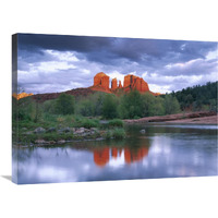Cathedral Rock reflected in Oak Creek at Red Rock Crossing, Red Rock State Park near Sedona, Arizona-Canvas Art-32"x24"