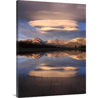 Lenticular clouds over Mt Dana, Mt Gibbs and Mammoth Peak reflected in flooded Tuolumne Meadows, Yosemite National Park, California-Canvas Art-30"x40"