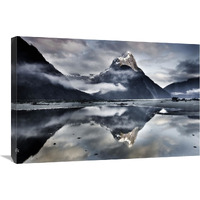 Mitre Peak reflecting in Milford Sound in winter at dawn, Fiordland National Park, New Zealand-Canvas Art-30"x20"