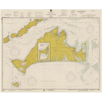 Nautical Chart - Marthas Vineyard ca. 1975 - Sepia Tinted-Paper Art-38"x32"
