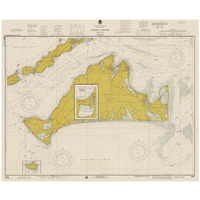 Nautical Chart - Marthas Vineyard ca. 1975 - Sepia Tinted-Paper Art-42"x35"