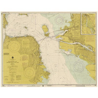 Nautical Chart - San Francisco Bay ca. 1975 - Sepia Tinted-Paper Art-18"x14"