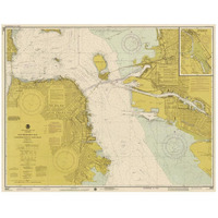 Nautical Chart - San Francisco Bay ca. 1975 - Sepia Tinted-Paper Art-46"x36"