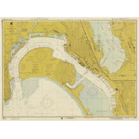 Nautical Chart - San Diego Bay ca. 1974 - Sepia Tinted-Paper Art-24"x19"