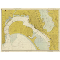 Nautical Chart - San Diego Bay ca. 1974 - Sepia Tinted-Paper Art-38"x29"