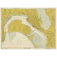 Nautical Chart - San Diego Bay ca. 1974 - Sepia Tinted-Paper Art-46"x35"