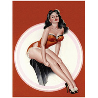 Mid-Century Pin-Ups - Eyeful Magazine - Brunette in a Red Bathing suit-Paper Art-32"x42"