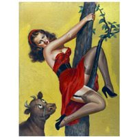 Mid-Century Pin-Ups - Moo - Up a tree-Paper Art-14"x18"