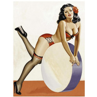 Mid-Century Pin-Ups - Over a drum-Paper Art-14"x18"