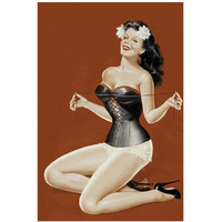 Mid-Century Pin-Ups - Lacing her bra-Paper Art-14"x20"