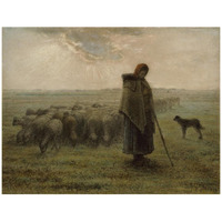 Shepherdess and Her Flock-Paper Art-42"x32"