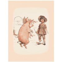 Pigs and Pork: Pig on Hind Legs and Little Girl-Paper Art-26"x34"