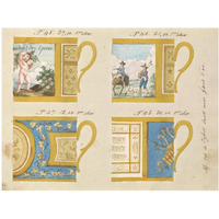 Quatre tasses avec fond d'or, ca. 1800-1820-Paper Art-42"x32"