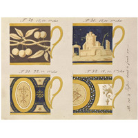 Quatre tasses  fond or, ca. 1800-1820-Paper Art-42"x32"