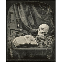 Still Life with Skull, Open Book with Glasses, and Hourglass-Paper Art-24"x30"